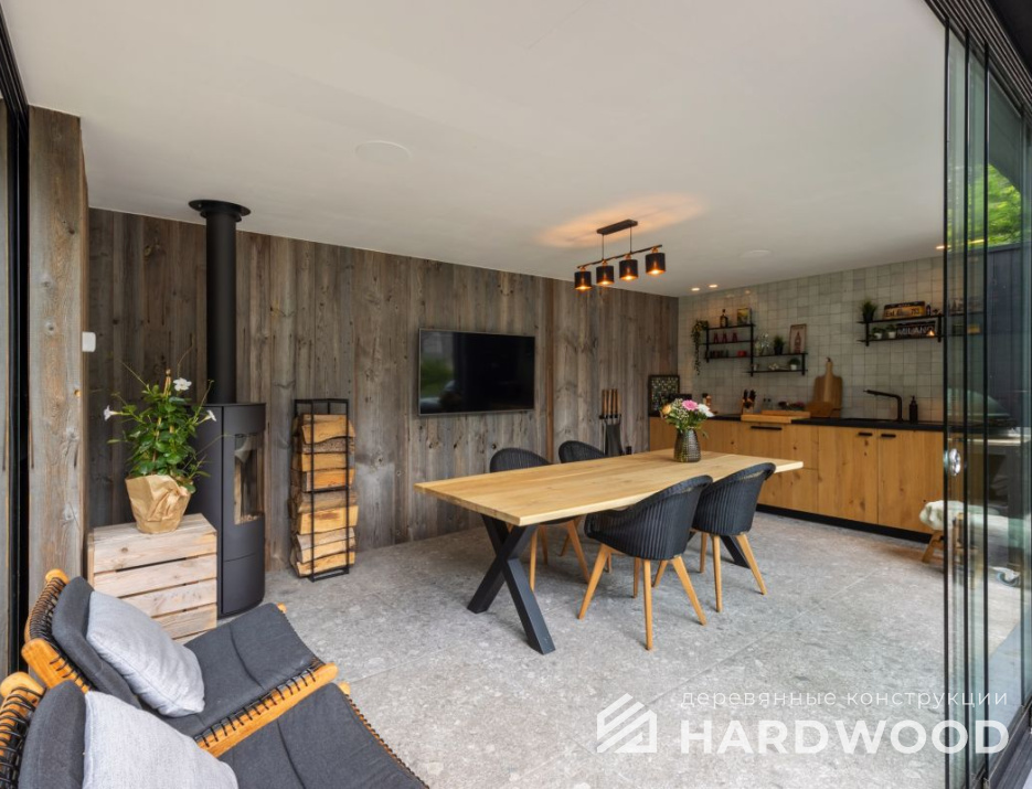 Закрытая беседка с барбекю и остеклением №6 - фото 1339